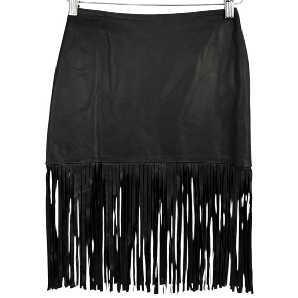 The Perfext Leather Mimi Skirt Black Fringe Knee Length Back Zip Size XS - Picture 1 of 9